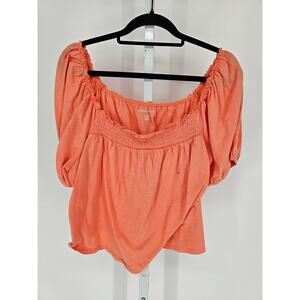 American Eagle Womens Sz XL Short Sleeve Smocked Peasant Top Coral Orange
